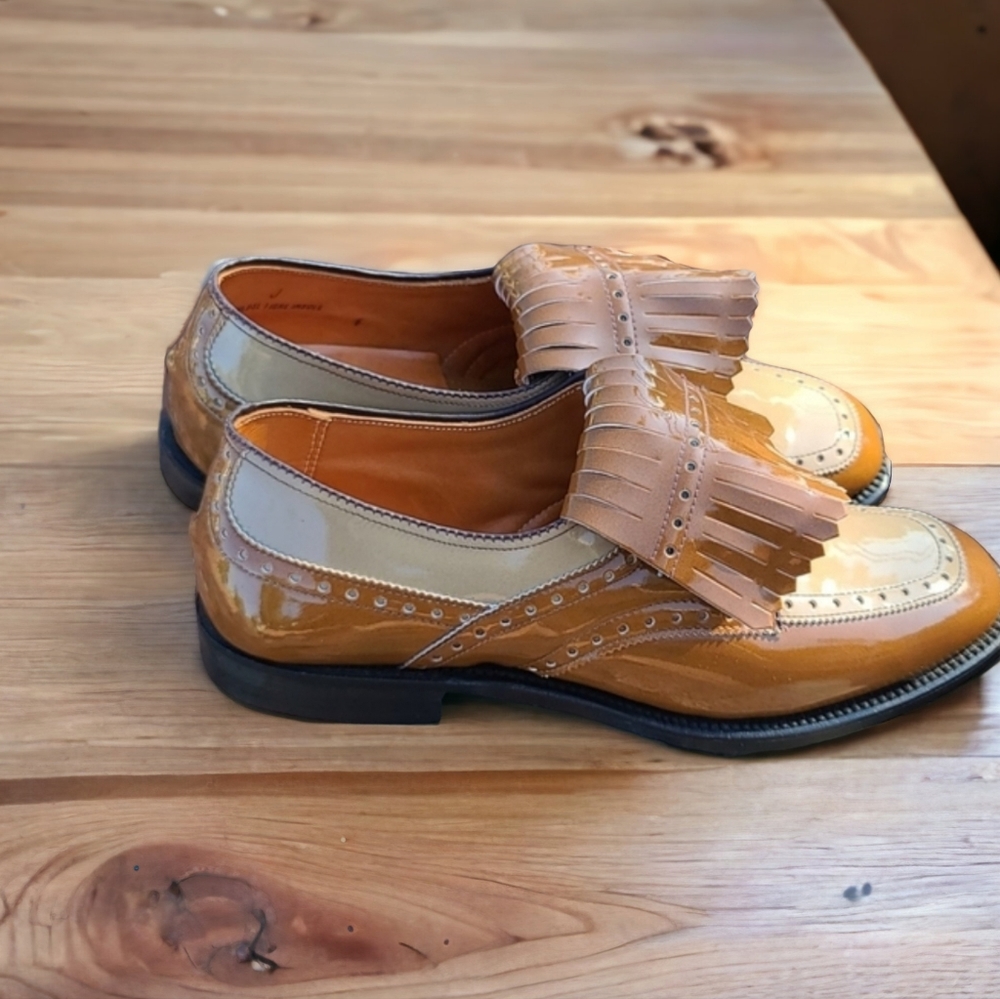 VINTAGE DUPONT CORFAM LADY EAGLE Golf Cleats 7 Spectator Kiltie Wingtip Loafers - Picture 14 of 16